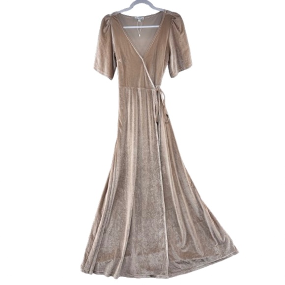 Baltic Born Champagne Velvet Wrap Maxi Dress Small Short Sleeve - Picture 4 of 16